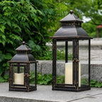 NEEDOMO Lanterns Decorative Outdoor&Indoor, Set of 2 Large Bronze Metal Lantern Decor with Glass, Candle Holder for Porch, Patio, Garden, Balcony, Wedding, Table Centerpiece Decorations by NEEDOMO-LightUpYourSpace