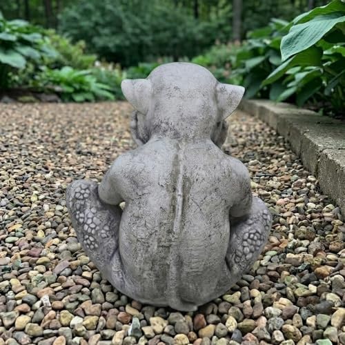 OLOMA Sitting Sad Gargoyle Concrete Garden Statue Gothic Outdoor Sculpture Meditating Beast Figurine Handmade Decor Mythical Creature Lawn Patio Yard Ornament Fantasy Garden Art - Image 5