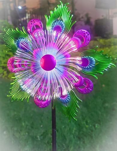 Solar Peacock Wind Spinners for Yard and Garden, 40 Inch Solar Windmill Garden Whirligig Kinetic Spinners Decor for Lawn,Patio&Yard, Metal Whirligigs Purple Wind Spinners Outdoor by YOURONGMAO