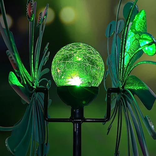 Solar Wind Spinner for Yard and Garden – 61 Inch Outdoor Metal Kinetic Sculpture with Multi-Color LED Glass Ball Light – Waterproof Windmill Stake for Patio, Lawn, and Pathway Decoration (Blue) - Image 6