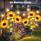 6 Pack Solar Sunflowers with Firefly Lights Garden Decor Gifts - Image 4