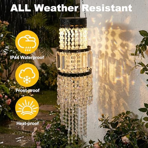 Solar Chandelier Outdoor, Solar Crystal Hanging Garden Lights Waterproof - Image 6