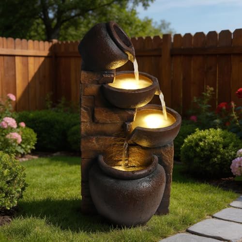 Outdoor 4-Tier Water Fountain with LED Lights for Patio, Backyard, Lawn by Unknown