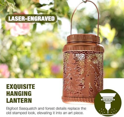 Cooo 4 Pack Solar Lanterns Outdoor Waterproof Bigfoot Sasquatch Christmas Trees Solar Pathway Lights Landscape Path Christmas Gifts for Women Mom Grandma Outdoor Table Lamp Garden Yard Decor-Rose Gold - Image 4