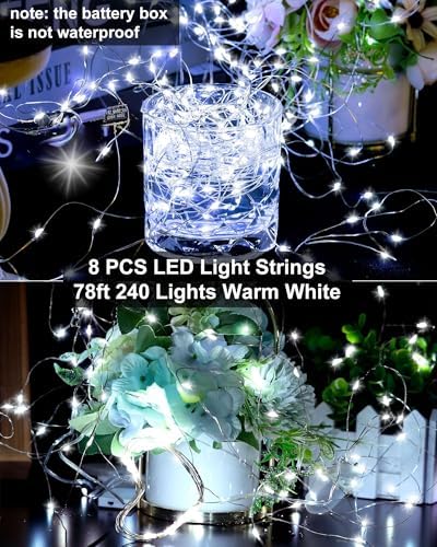 Treela 8 Pack Solar String Lights Outdoor Waterproof, Cool White - Image 4