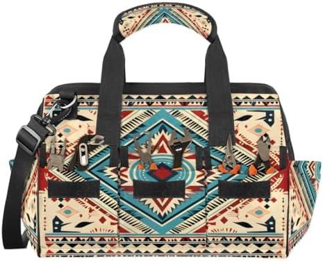 Boho Aztec Pattern Tool Bags for Men Women Multi-Pockets Wide Mouth Tool Organizer Storage Tote Bag Waterproof Stroage Bags with Adjustabe Shoulder Straper for Car Electrician Garden - Image 7