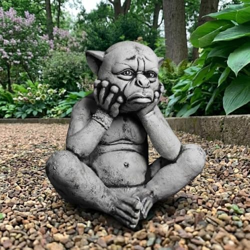 OLOMA Sitting Sad Gargoyle Concrete Garden Statue Gothic Outdoor Sculpture Meditating Beast Figurine Handmade Decor Mythical Creature Lawn Patio Yard Ornament Fantasy Garden Art - Image 7