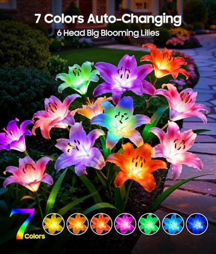 LETMY Solar Flower Lights, 4 Pack Solar Garden Lights with 24 Lily Flowers - Image 2