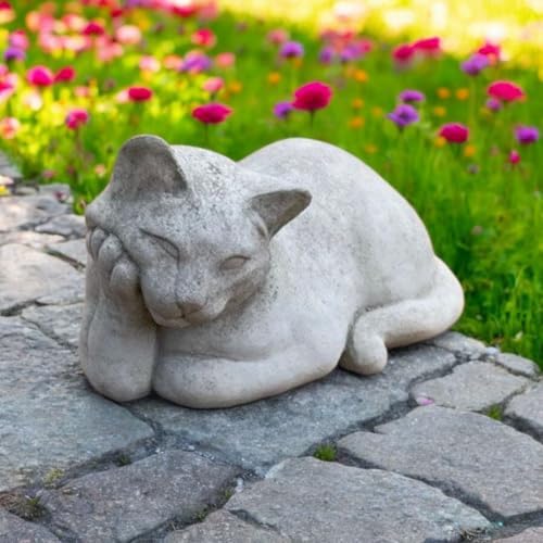 Curious Cat Figure Concrete Laying Kitten Figurine Outdoor Garden Art Watching Kitten Statuary THR Thinker Cat - Image 4