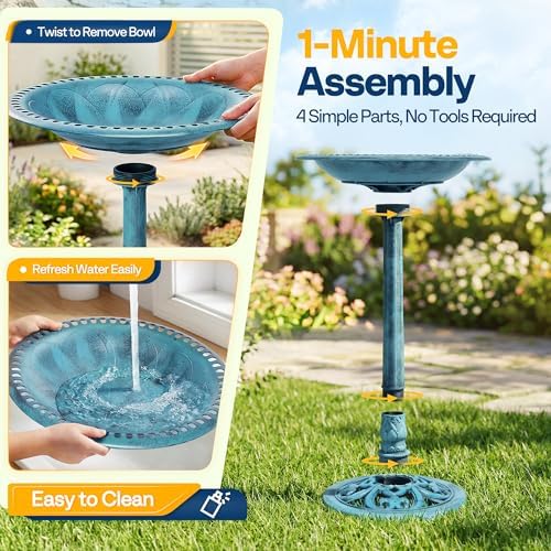 VIVOHOME Bird Bath with Solar Fountain for Outside, Pedestal, Blue - Image 6