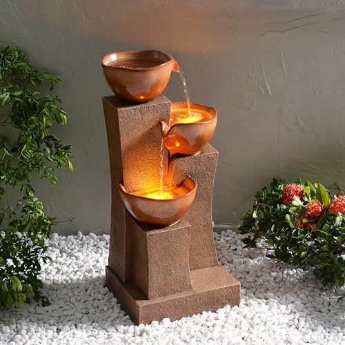 Teamson Home 28.54 in. 3-Tier Cascading Outdoor Water Fountain, Brown - Image 5