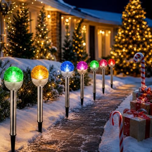 BBTO 12 Pcs Crackle Glass Solar Outdoor Lights 7 Color Changing LED - Image 2