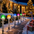 BBTO 12 Pcs Crackle Glass Solar Outdoor Lights 7 Color Changing LED - Image 2