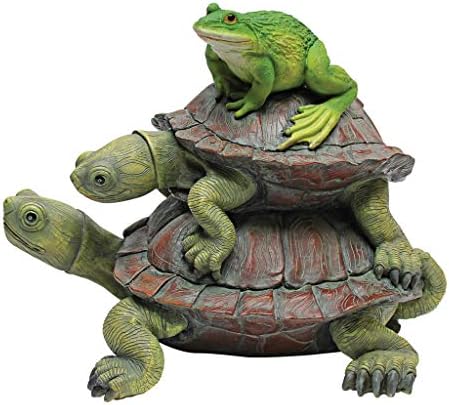 Design Toscano In Good Company Frog and Turtles Garden Animal Statue, 11 Inch Long, 8 Inch Tall, Cast Stone Resin, Full Color Finish by DesignToscano