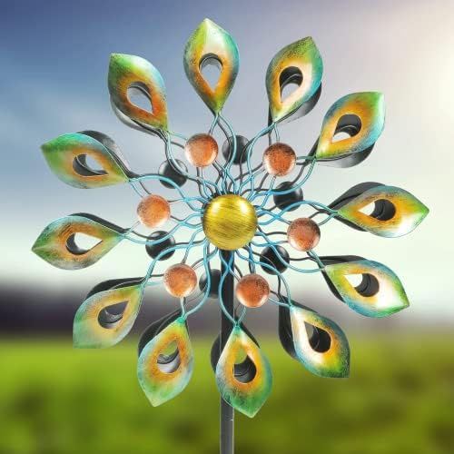 DIBIEECN Metal Outdoor Wind Spinners for Yard and Garden, Peacock, 78 Inch by DIBIEECN