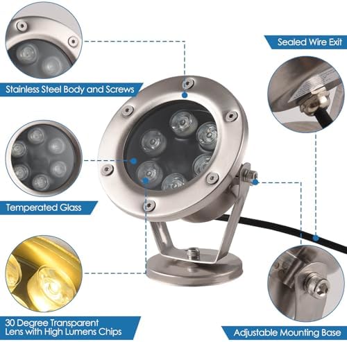 LED Pond Light Submersible Waterfall Fountain Underwater Light 12W 12V Warm White Color for Outdoor Home Garden Patio Pond - Image 2