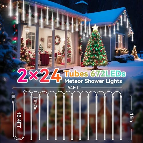 KNONEW 2Pack 30 Tubes 1080 LED Meteor Shower Lights Christmas Lights - Image 6
