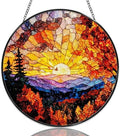 Stained Glass Window Hanging Mountain Sunrise Landscape Sun Catchers Autumn Forest Sunset Suncatchers Decorative for Home Garden Outdoor & Indoor Colorful Gift 9.8 Inch by Unknown