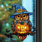 Cute Witch Owl and Pumpkin Acrylic Suncatcher by AVAGAN