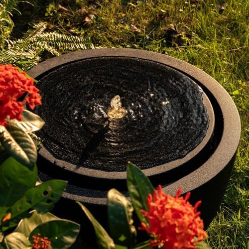 12.60” H Outdoor Water Fountain Made with Eco-Friendly Recyclable Materials, Polyethylene Round Bubbler Water Fountain Outdoor, Garden Decor with LED Light for Patio, Porch, Backyard (12.60") - Image 3