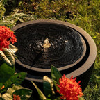 12.60” H Outdoor Water Fountain Made with Eco-Friendly Recyclable Materials, Polyethylene Round Bubbler Water Fountain Outdoor, Garden Decor with LED Light for Patio, Porch, Backyard (12.60") - Image 3
