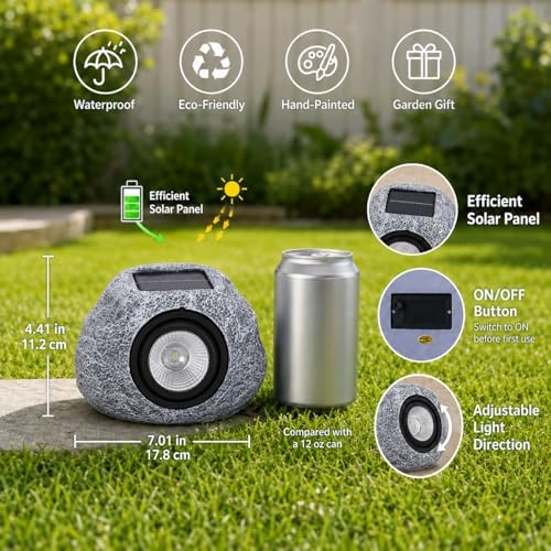 Solar Rock Lights Outdoor: 2Pack Gray Waterproof LED Stone - Image 3