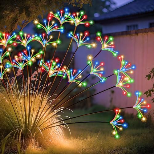 JJGoo Solar Garden Lights, New Upgraded 6 Pack Solar Swaying Starburst Light, Waterproof Fireworks Outdoor Lights, Yard Patio Pathway Decoration, Colorful by JJGoo