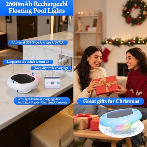 Floating Solar Pool Lights, 2 Pack, 6.7 Inch, 13 RGB Colors - Image 4
