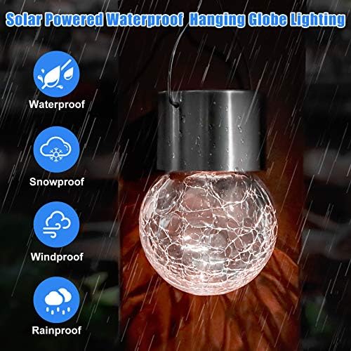 12Pack Outdoor Hanging Solar Lights, Cracked Glass Ball Lights Waterproof - Image 2