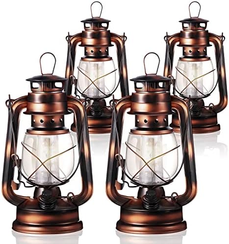Hortsun 4 Pieces 8 Inch Vintage LED Hurricane Hanging Lantern by Hortsun