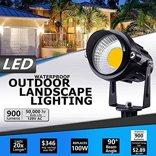 SUNVIE LED Outdoor Spotlight 12W Landscape Lighting 120V AC Waterproof Landscape Lights Spot Lights for Yard with Spiked Stake Warm White Flag Light Garden Decorative Lamp with US 3-Plug in (6 Pack) - Image 2
