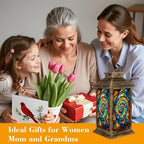 Solar Lantern Outdoor Waterproof Colorful Stained Glass Garden Decor LED Hanging Solar Lights Tabletop Lamp Gifts for Women Mom Outside Yard Patio Porch - Image 4
