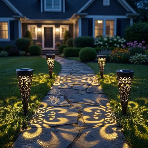 Hoikwo 4 Pack Hollow Out Solar Lights Outdoor Waterproof - Image 7