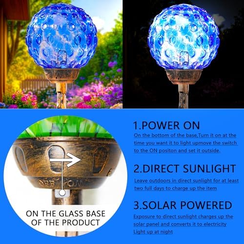 Garden Solar Lights Outdoor, Decorative LED Honeycomb Glass Ball Garden Stake, Glass and Metal Outdoor Decoration, 4 x 31 Inch (Dark Blue) - Image 3