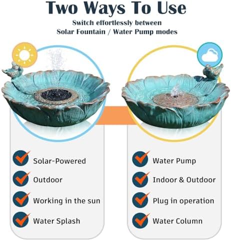 Outdoor Solar Bird Bath with Water Pump Fountain, Two Usage Modes for Hummingbird, 16.9"W Solar Powered Birdbath, Sunflower with bird, 7 nozzles Water Feature for Garden Backyard Decor (Peacock Blue) - Image 5