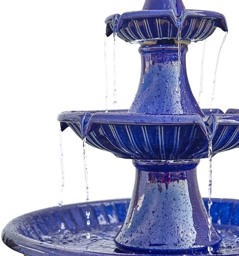 Glitzhome Water Fountain Outdoor Floor-Stand Fountain with LED Light & Pump Oversized 3 Tier Ceramic Cobalt Blue Patio Fountains and Waterfalls Outdoor Yard Fountains for Lawn Garden Backyard - Image 6
