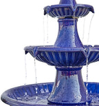 Glitzhome Water Fountain Outdoor Floor-Stand Fountain with LED Light & Pump Oversized 3 Tier Ceramic Cobalt Blue Patio Fountains and Waterfalls Outdoor Yard Fountains for Lawn Garden Backyard - Image 6