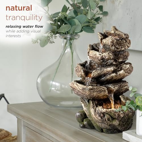 Alpine Corporation WIN1180 11" Indoor Tabletop Waterfall Fountain with LED Lights, 5 Tier Rainforest Garden Fountain, Brown - Image 5