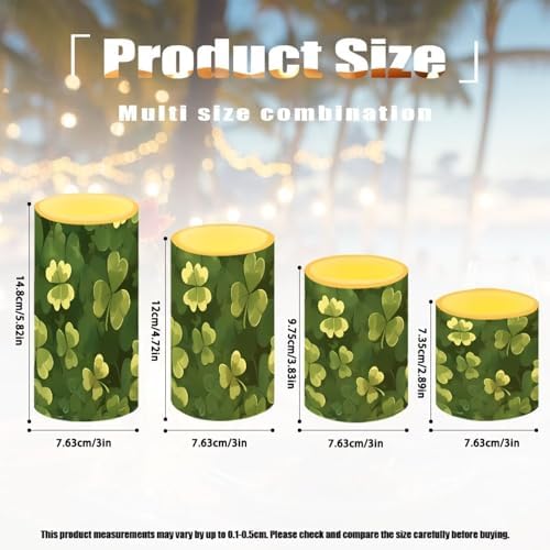 St Patrick's Day Flameless Candles with Remote and Timers Set of 4 Green Shamrocks Flickering Battery Operated Candles for Hotel Restaurant Flameless LED Pillar Lights - Image 3