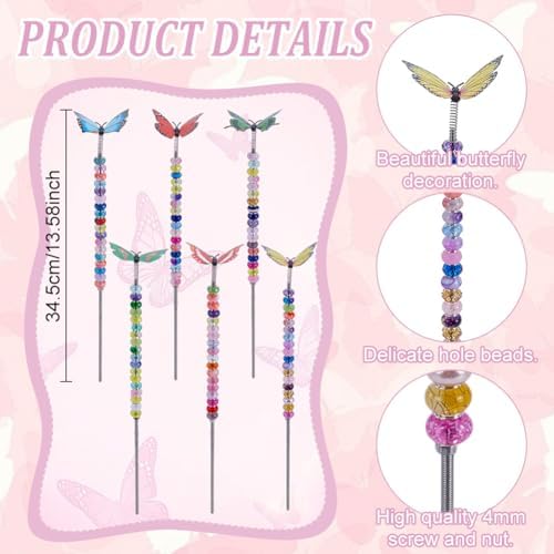 FREEBLOSS 140Pcs Beaded Garden Stakes Kit DIY Fairy Wand Garden Stake Beads Kits Butterfly Beaded Stakes with 100pcs Colorful Beads DIY Yard Stake for Outdoor Decoration - Image 3