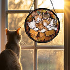 Sleeping Kittens Stained Glass Window Hanging Suncatcher Gifts 12" - Image 2