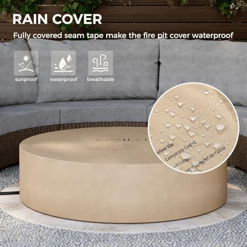 SUNBURY Outdoor 42 Inch Propane Fire Pit Table, 50000 BTU Spotted White Patio Gas Fire Table w Glass Wind Guard, Tank Table, Lava Rocks - Image 5