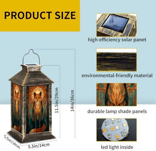 Solar Lantern Mid Century Stained Glass Fox Outdoor Waterproof Garden Hanging Lantern Solar Powered Lighting Outside Solar Light for Patio Yard Camping, Gifts for Women Mom - Image 2