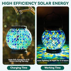VOREEN Mosaic Solar Lanterns, Handmade Outdoor Glass Hanging Light, Waterproof Solar Table Lamp, Gift for Mom Wife Friend, Decor for Garden, Patio, Yard, Balcony, Green & Yellow, Leaves Pattern - Image 3