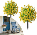 Outdoor Artificial Flowers Fake Plants, Artificial Topiary Balls with Ground Spikes, UV Resistant, Mix 4 Colors, 2 Pack, 20 inch, Garden Porch Patio Gravesite Indoor Decor (2 Pcs Yellow) by Unknown