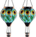 Starsoul 2 PC Sunflowers Hot Air Balloon Solar Lantern with Flame Glass Hanging Outdoor Hot Air Balloon Solar Light Waterproof Garden Patio Yard Party Decorations by Starsoul