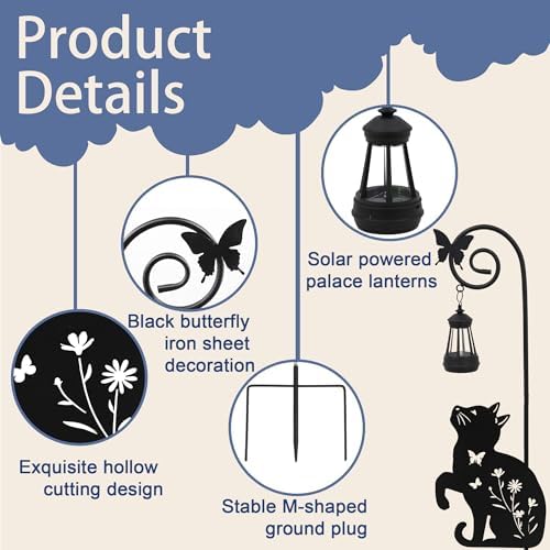 Solar Cat Lantern Garden Stakes 28.7in Metal Outdoor Night Light - Image 6