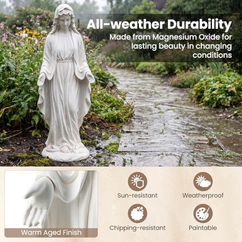 GIANTEX 29.5'' Virgin Mary Garden Statue, Outdoor Blessed Mother Statue - Image 4