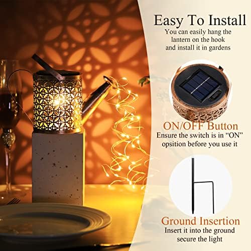 Fabbay 4 Pcs Solar Watering Can with Lights Outdoor Waterproof Solar Lights with Hook Retro Decorative Hanging Metal Yard Decor for Garden Table Lawn Patio Pathway Porch Walkway - Image 4