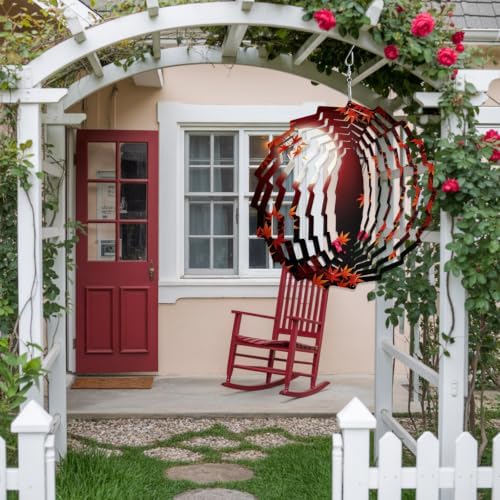 10 Inch Fall Red Maple Lveas Wind Spinner for Yard and Garden, Rustic Autumn Moonlight Botanical Hanging Ornaments Outdoor 3D Kinetic Wind Sculpture Spinners Indoor Outdoor Patio Décor Ornaments Gift - Image 4